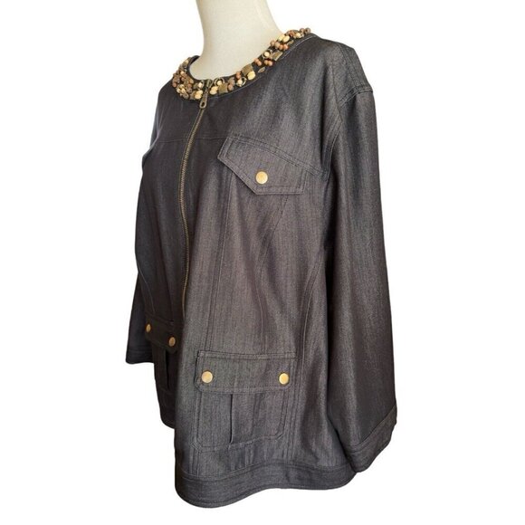 Ruby Rd Woman Black Round Neck Long Sleeve Full Zip Jacket Women's Sz 20W - Picture 3 of 16